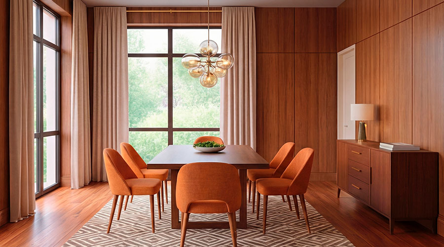 Room digitally staged with brown-toned furniture, after virtual staging