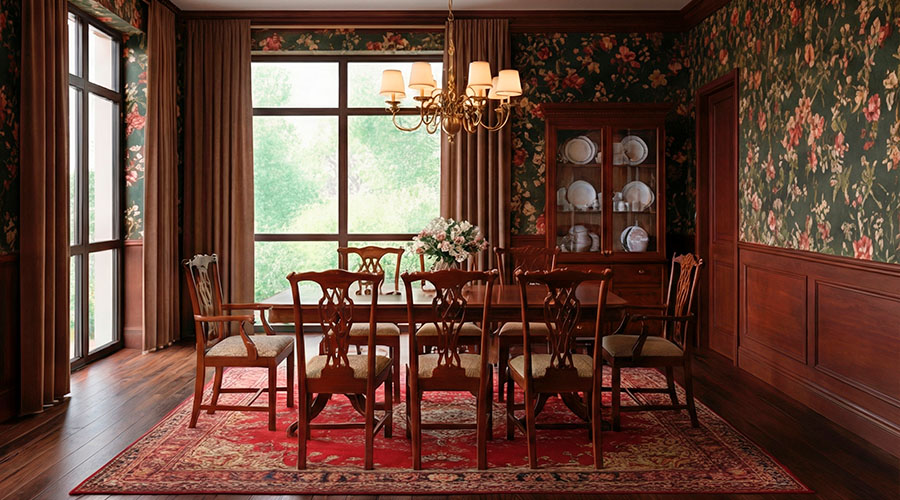 Room digitally staged with dark brown-toned furniture, after virtual staging